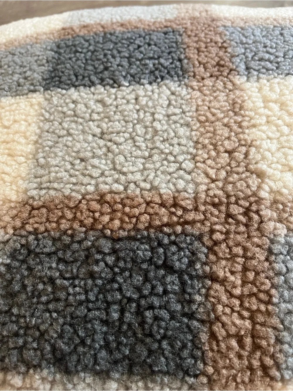 Plaid Sherpa Accent Pillow in Cream, Gray & Brown
